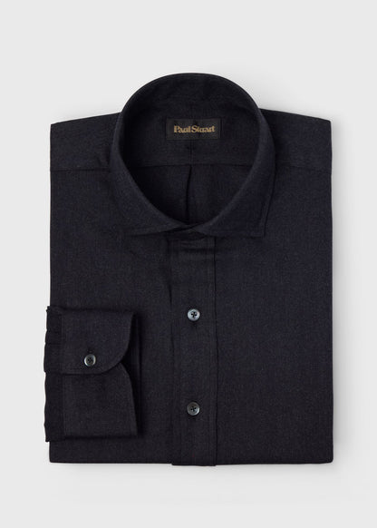 Herringbone Spread Collar Shirt Charcoal - Paul Stuart