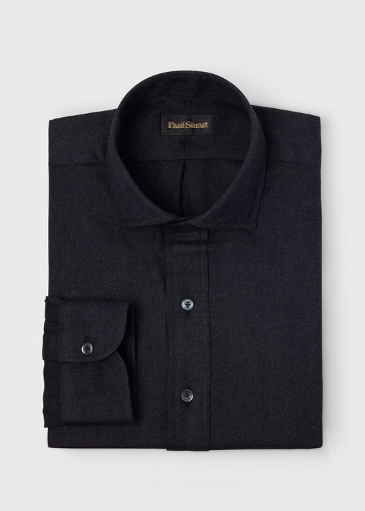 Herringbone Spread Collar Shirt Charcoal - Paul Stuart