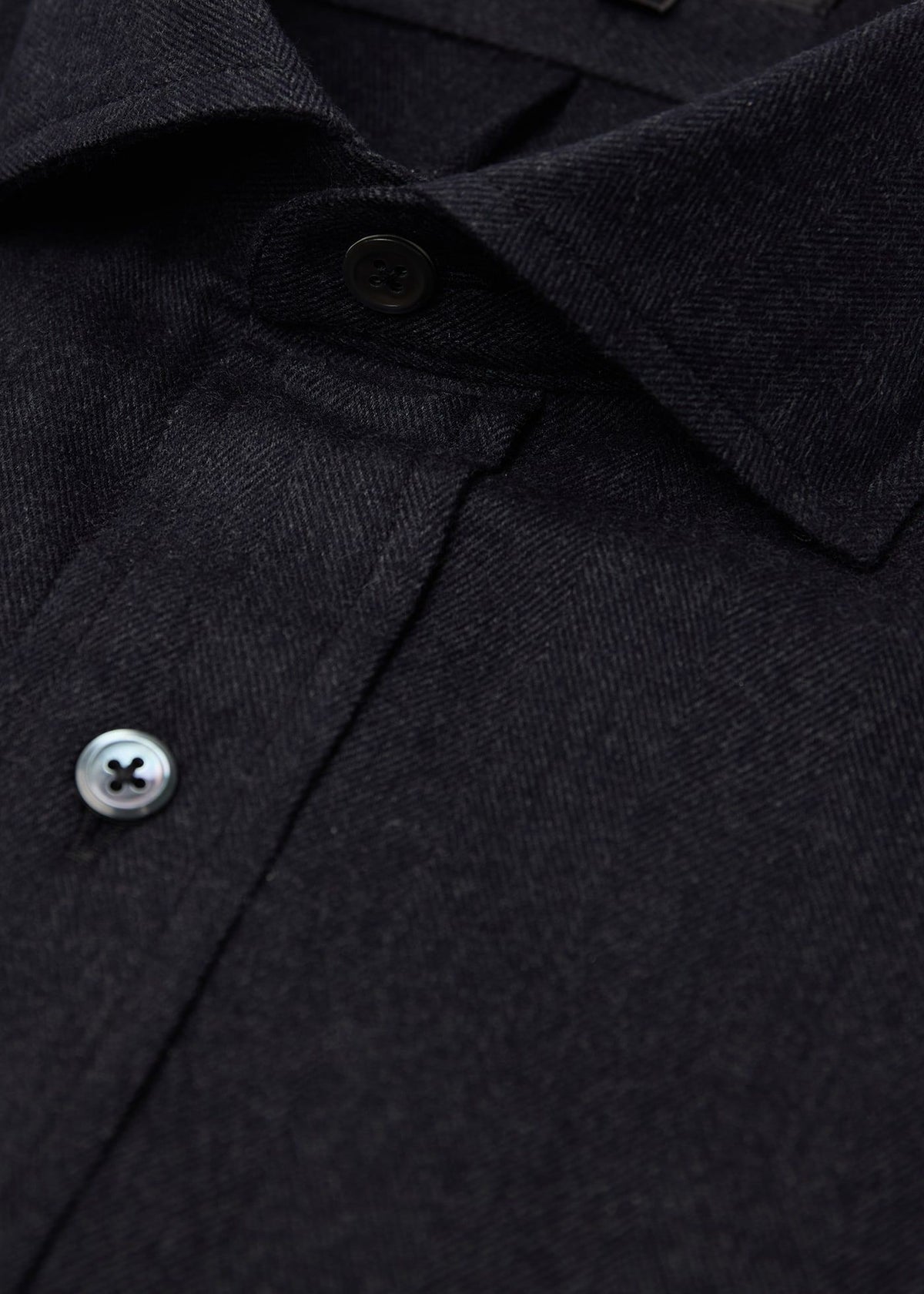 Herringbone Spread Collar Shirt Charcoal - Paul Stuart