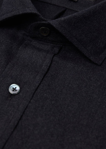 Herringbone Spread Collar Shirt Charcoal - Paul Stuart