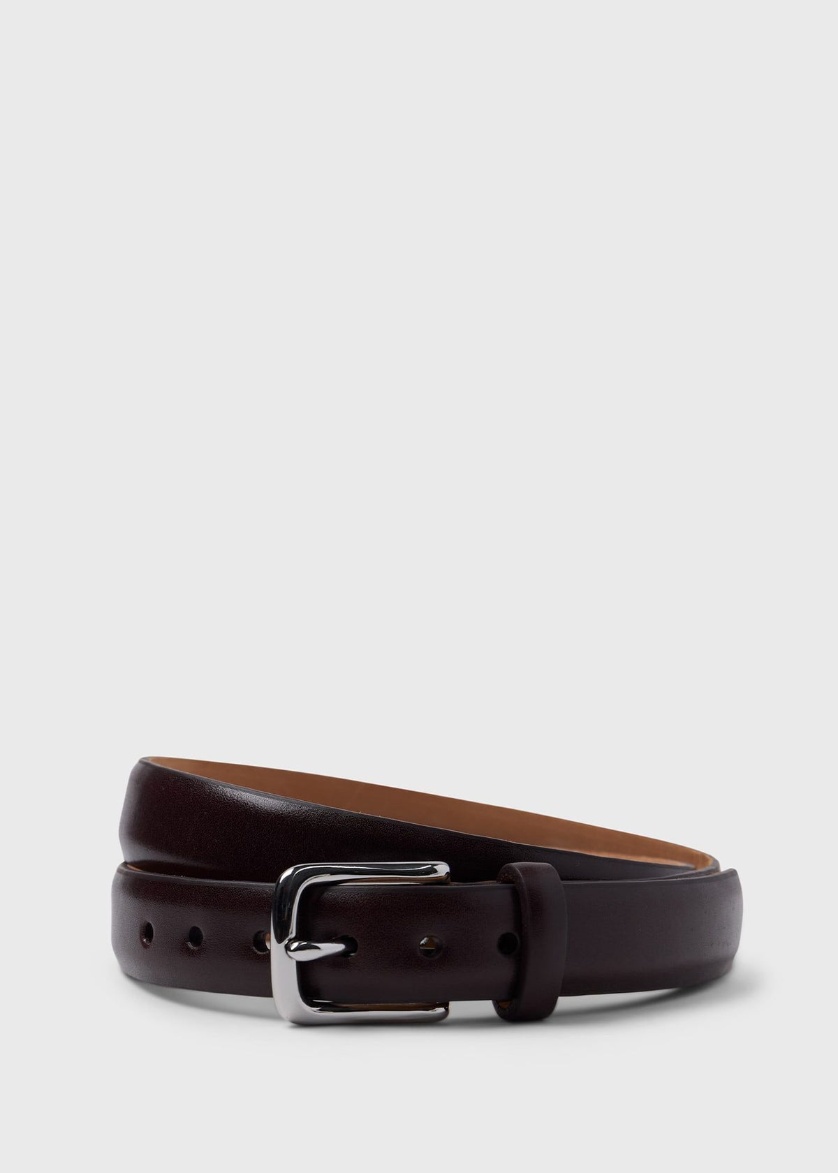 Narrow Calfskin Belt with Nickel Buckle Black - Paul Stuart