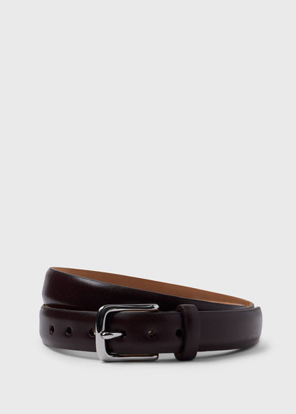 Narrow Calfskin Belt with Nickel Buckle Black - Paul Stuart