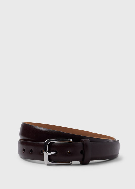 Narrow Calfskin Belt with Nickel Buckle Black - Paul Stuart