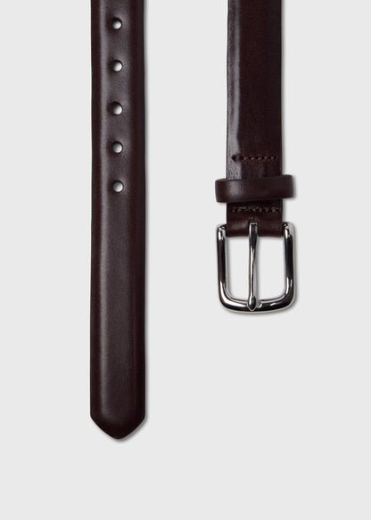 Narrow Calfskin Belt with Nickel Buckle Black - Paul Stuart