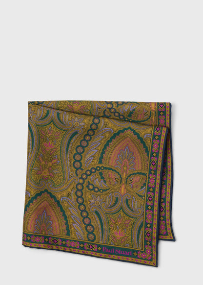 Paisley Silk Pocket Square Navy - Paul Stuart