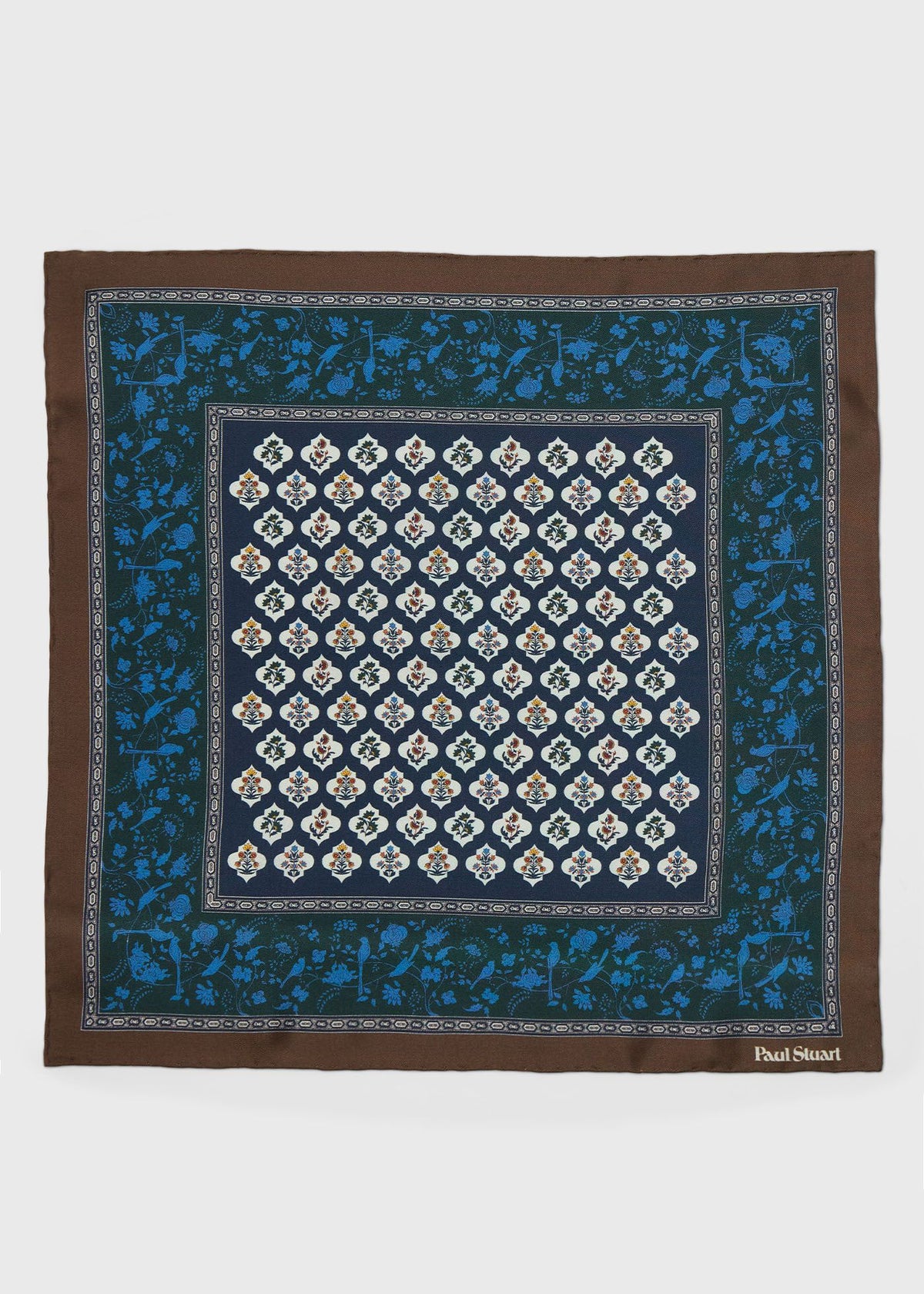 Floral Medallion Silk Pocket Square Green Mix - Paul Stuart