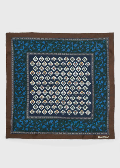 Floral Medallion Silk Pocket Square Green Mix - Paul Stuart