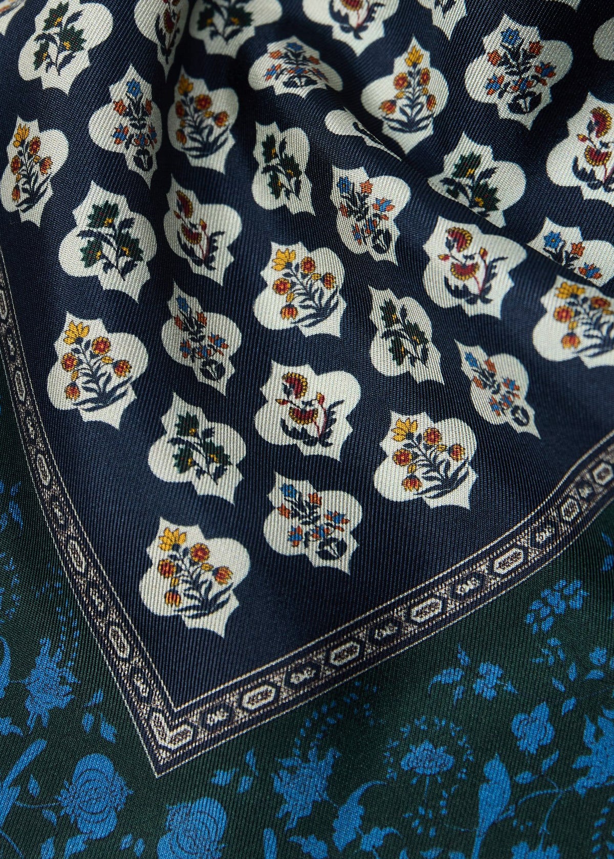 Floral Medallion Silk Pocket Square Green Mix - Paul Stuart