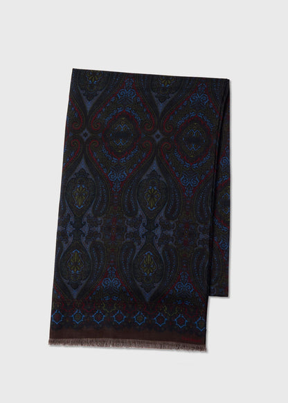 Wool Silk Paisley Scarf Navy - Paul Stuart