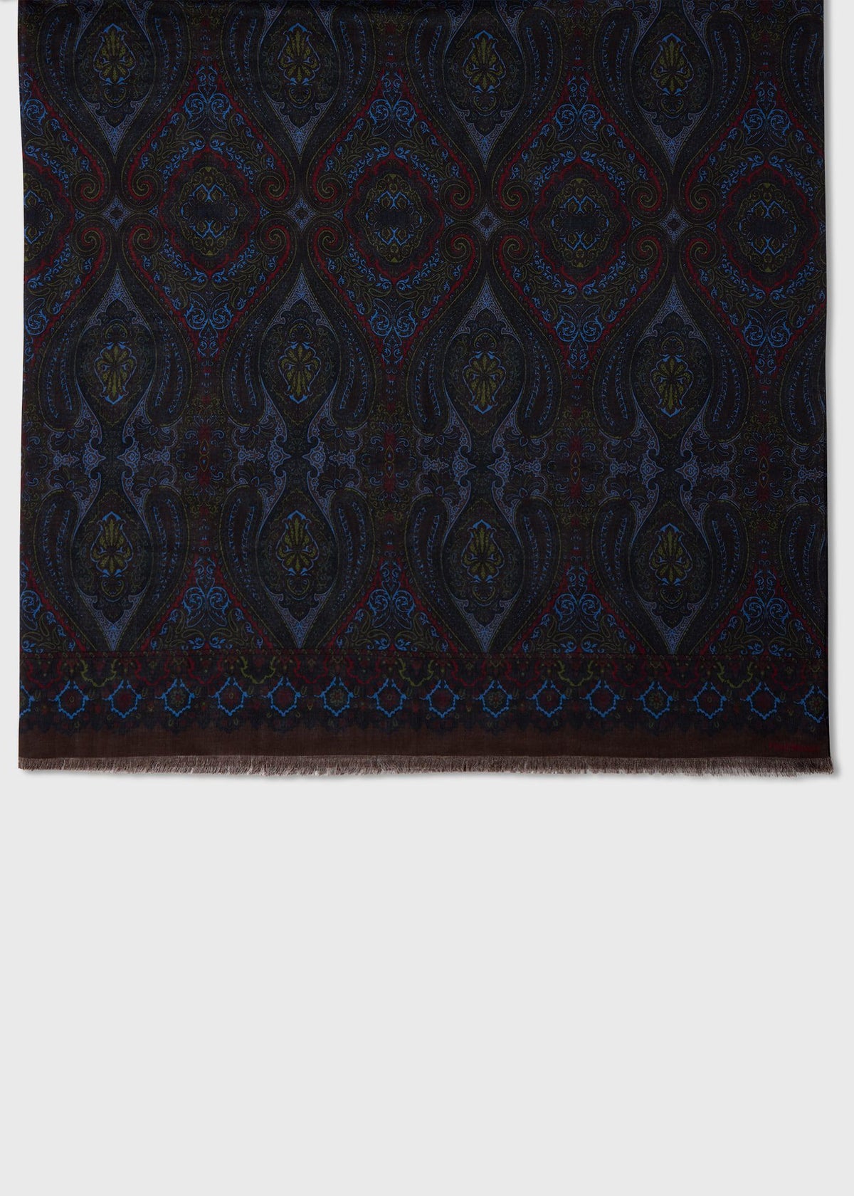 Wool Silk Paisley Scarf Navy - Paul Stuart