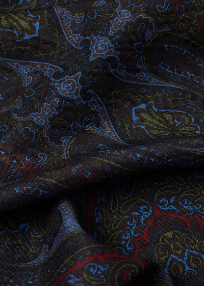 Wool Silk Paisley Scarf Navy - Paul Stuart