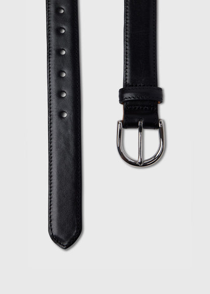 Calfskin Belt with Nickel Buckle Black - Paul Stuart