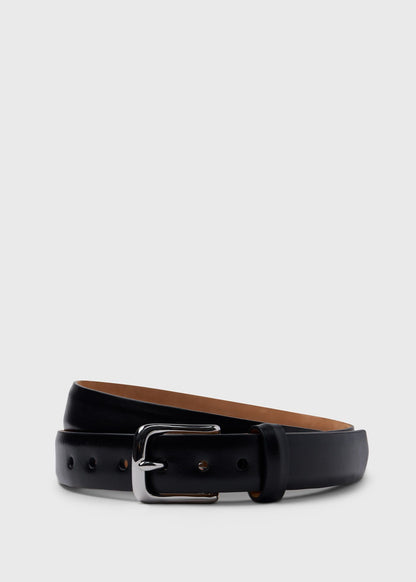 Narrow Calfskin Belt with Nickel Buckle Black - Paul Stuart