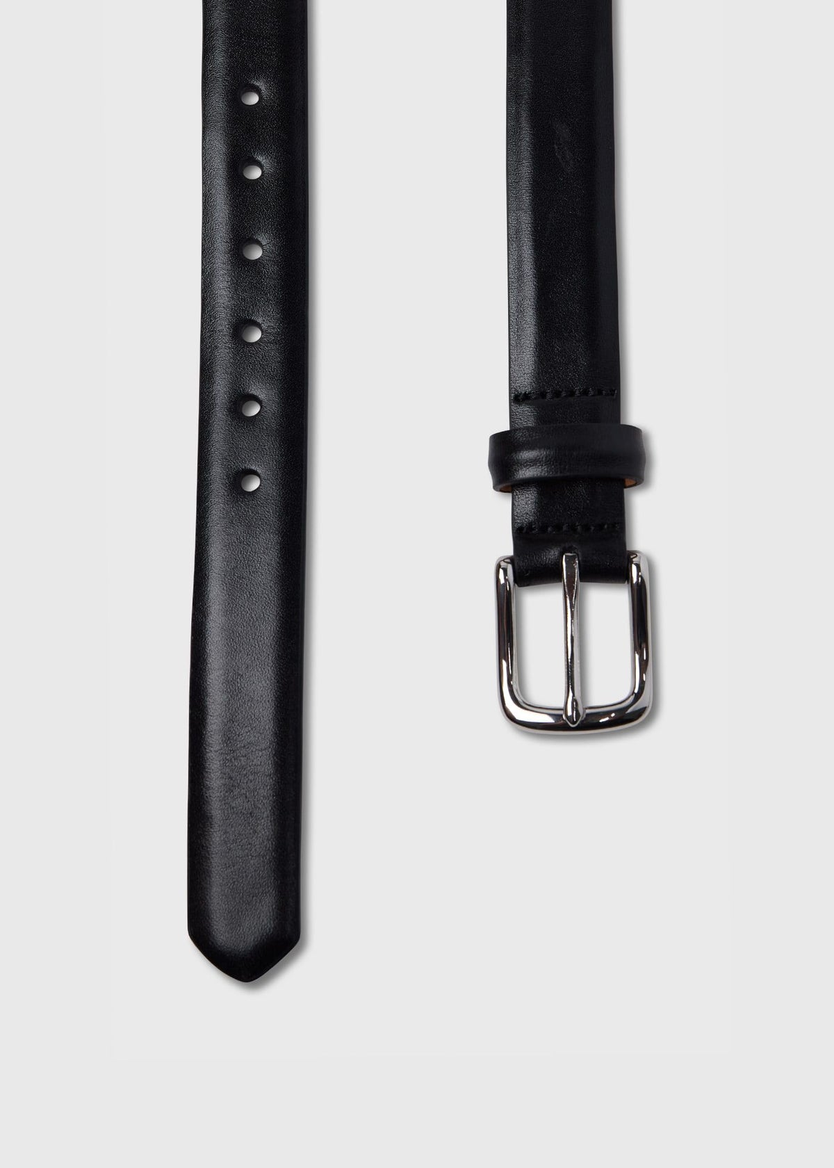 Narrow Calfskin Belt with Nickel Buckle Black - Paul Stuart