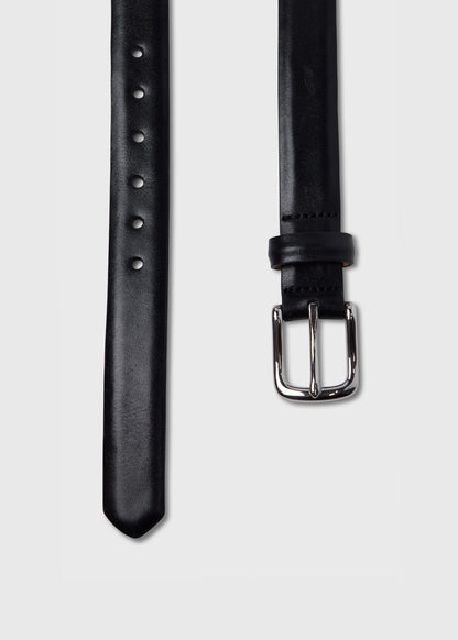 Narrow Calfskin Belt with Nickel Buckle Black - Paul Stuart