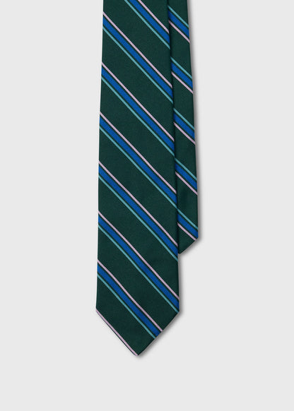Repp Stripe Silk Tie Dark Green - Paul Stuart