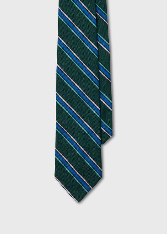 Repp Stripe Silk Tie Dark Green - Paul Stuart