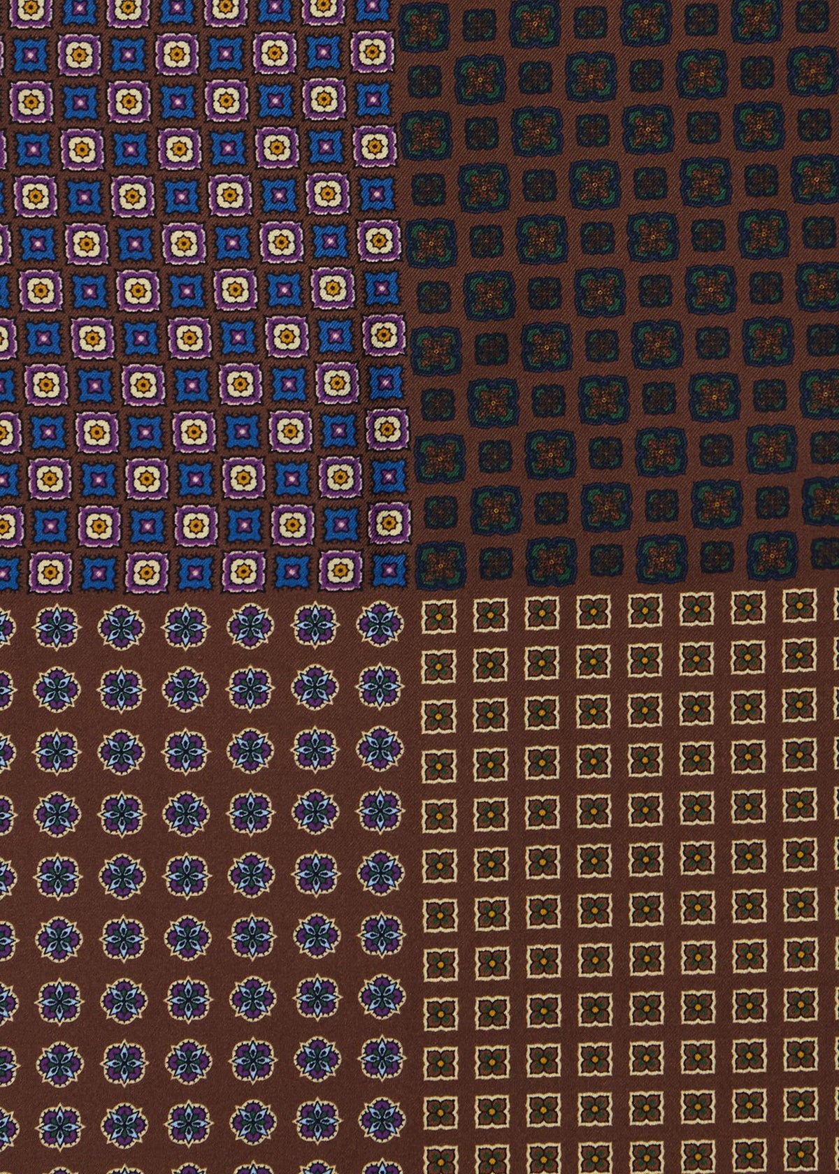 Patchwork Foulard Silk Pocket Square Green/Brown - Paul Stuart
