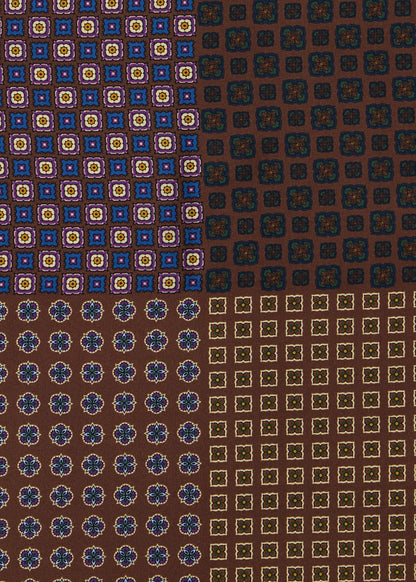 Patchwork Foulard Silk Pocket Square Green/Brown - Paul Stuart