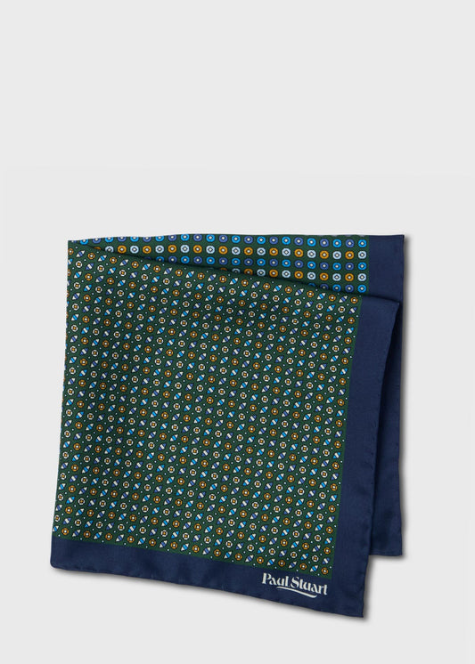 Patchwork Micro Foulard Silk Pocket Square Blue/Green - Paul Stuart