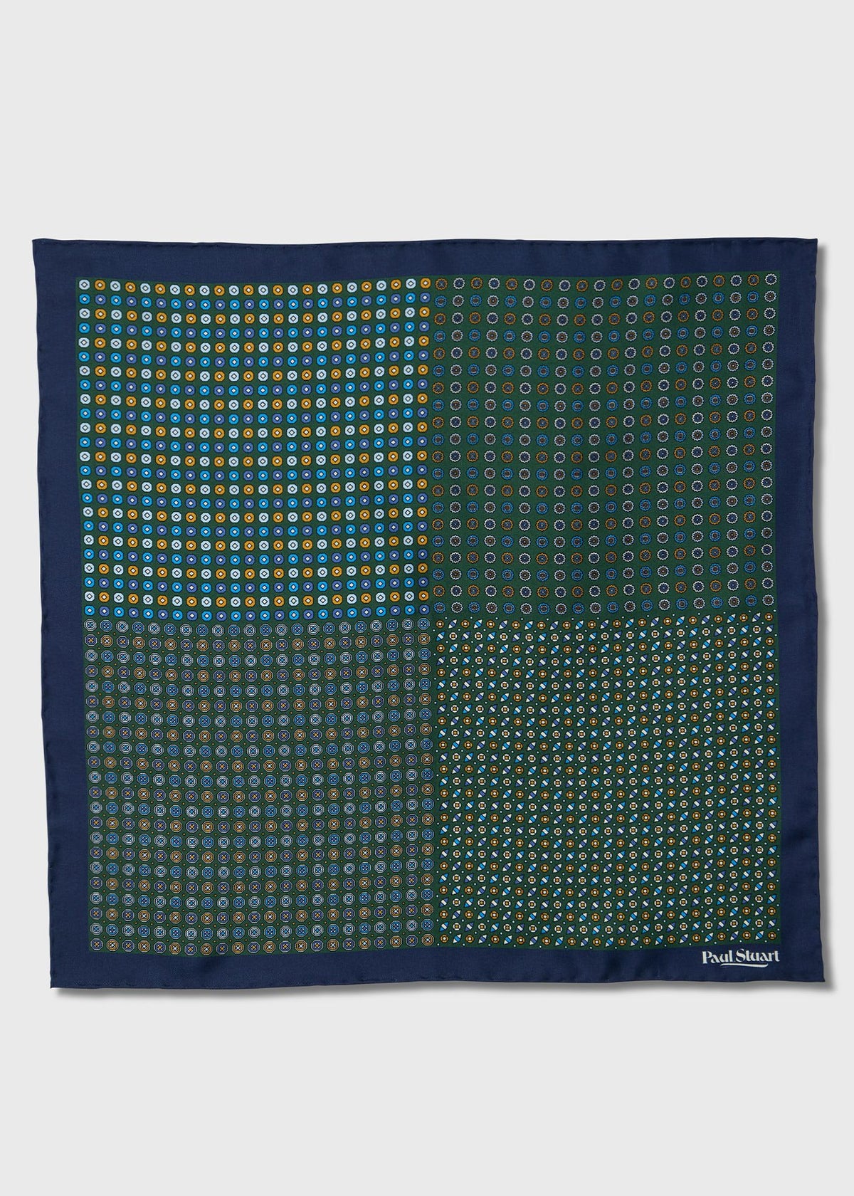 Patchwork Micro Foulard Silk Pocket Square Blue/Green - Paul Stuart
