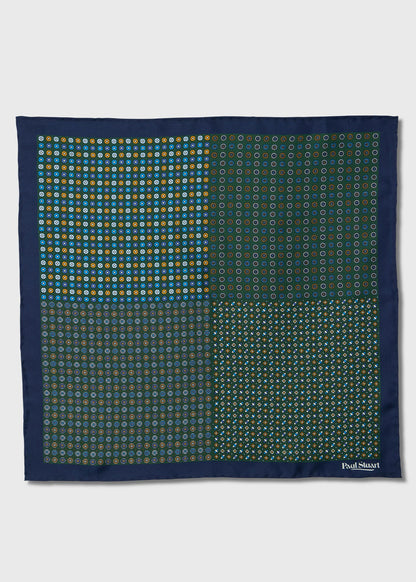 Patchwork Micro Foulard Silk Pocket Square Blue/Green - Paul Stuart