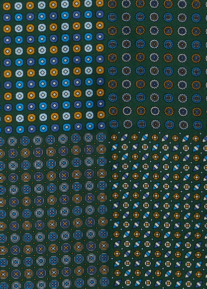 Patchwork Micro Foulard Silk Pocket Square Blue/Green - Paul Stuart