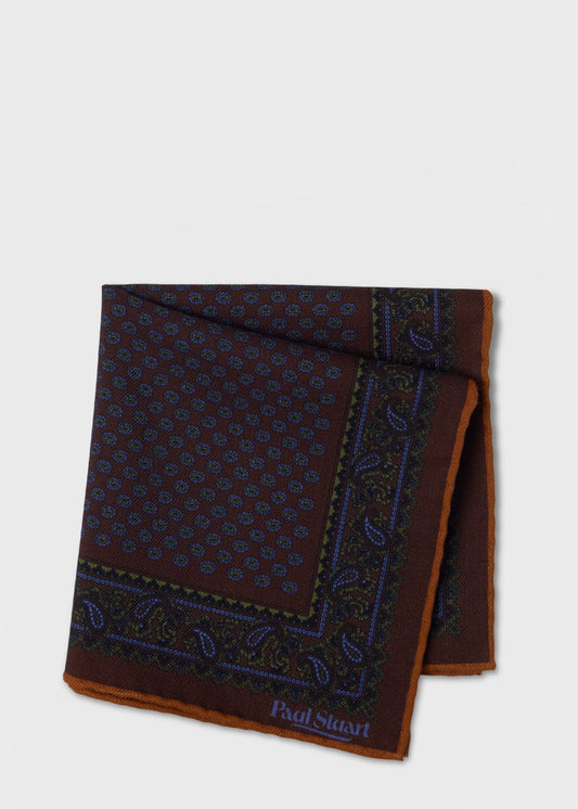 Medallion Wool Pocket Square Brown - Paul Stuart
