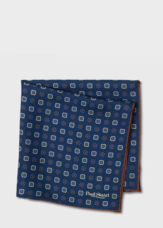 Medallion Silk Pocket Square Blue - Paul Stuart