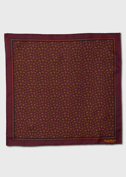 Micro Paisley Silk Pocket Square Burgundy - Paul Stuart