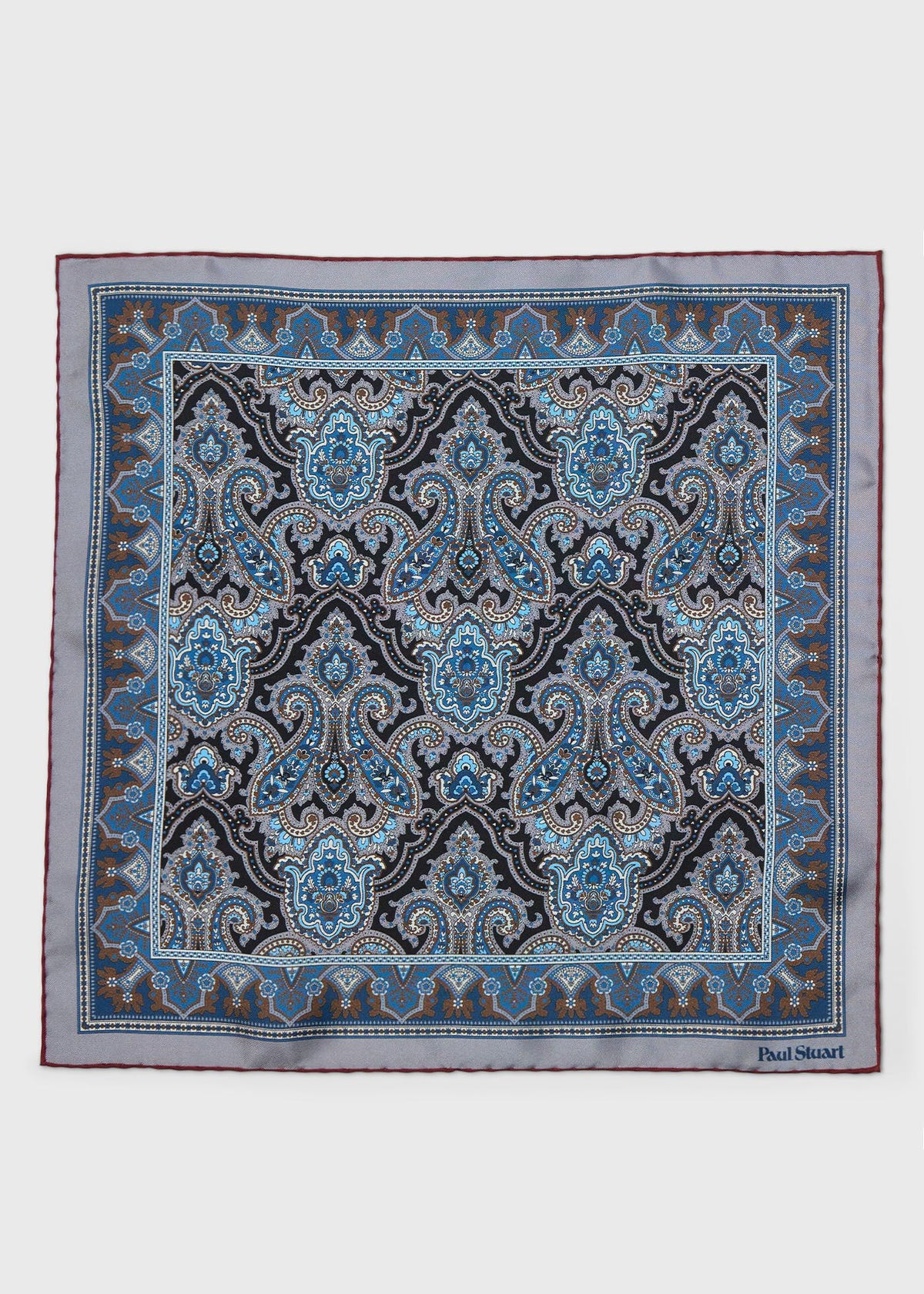 Paisley Silk Pocket Square Brown/Grey - Paul Stuart