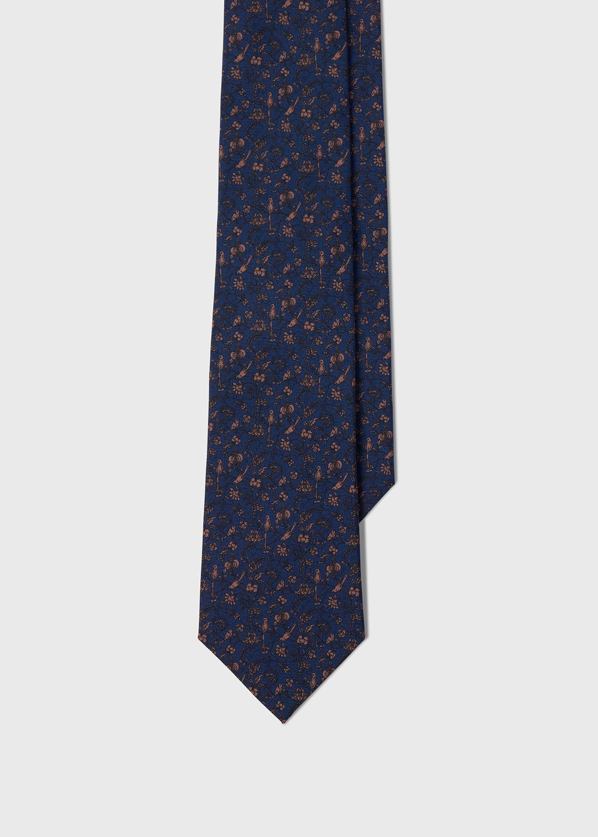 Floral Bird SIik Tie Navy/Brown - Paul Stuart
