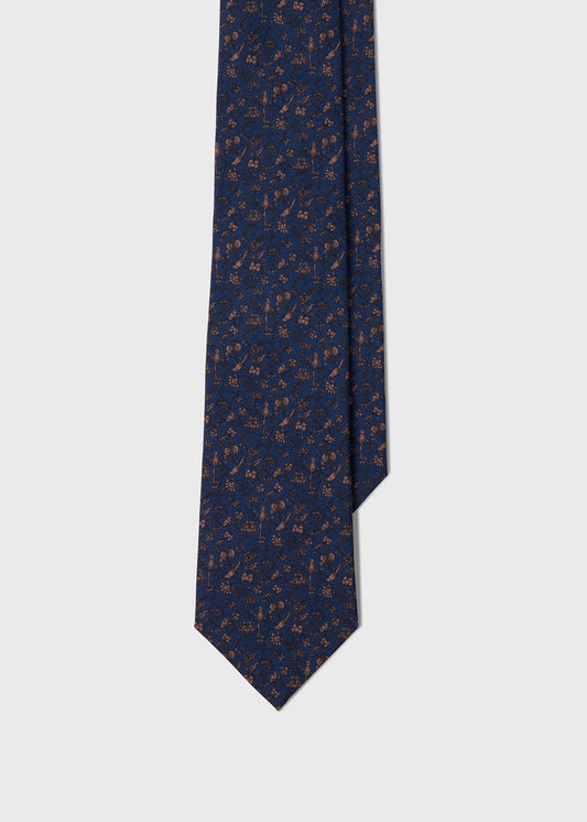 Floral Bird SIik Tie Navy/Brown - Paul Stuart