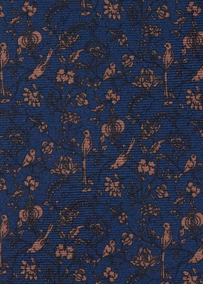 Floral Bird SIik Tie Navy/Brown - Paul Stuart