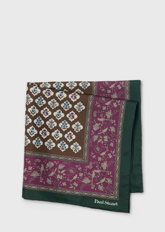 Floral Medallion Silk Pocket Square Green Mix - Paul Stuart