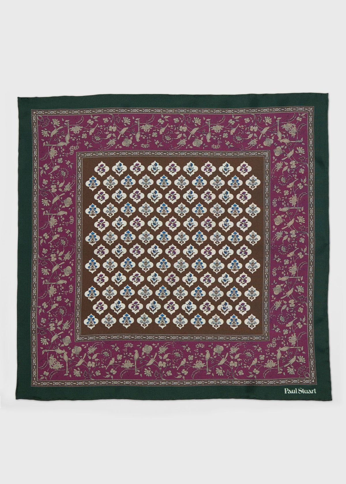 Floral Medallion Silk Pocket Square Green Mix - Paul Stuart