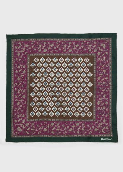 Floral Medallion Silk Pocket Square Green Mix - Paul Stuart