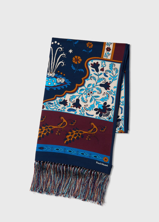 Silk Floral Scarf Burgundy/Navy - Paul Stuart