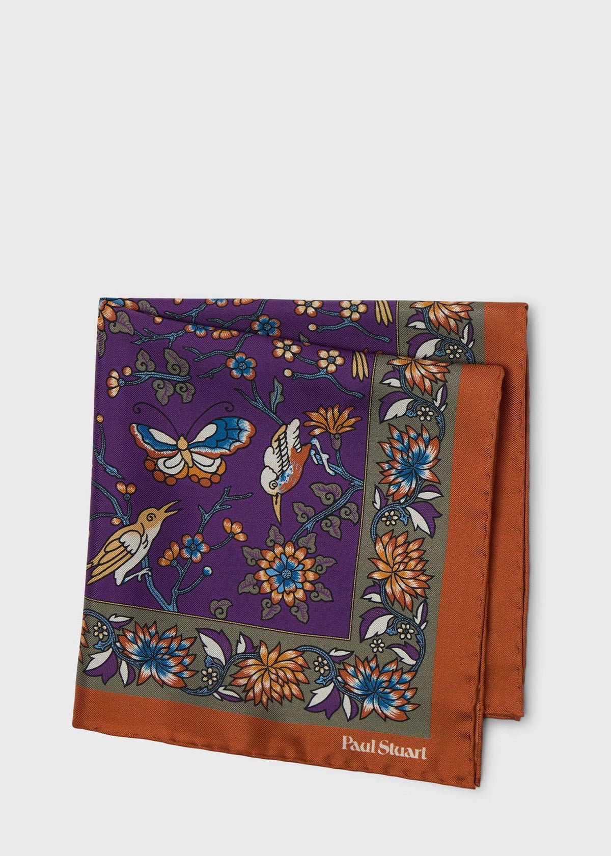 Floral Bird Silk Pocket Square Navy - Paul Stuart