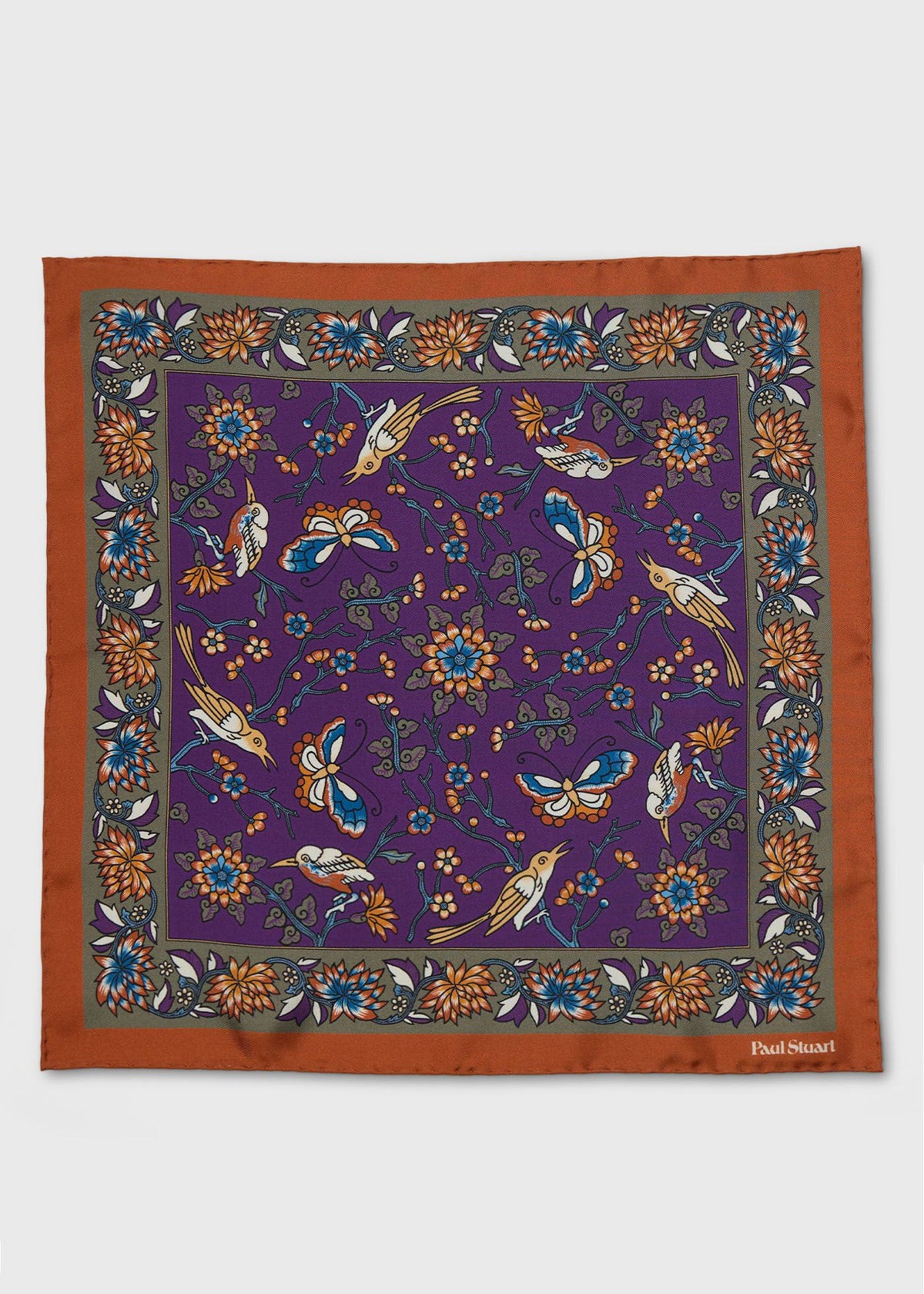 Floral Bird Silk Pocket Square Navy - Paul Stuart