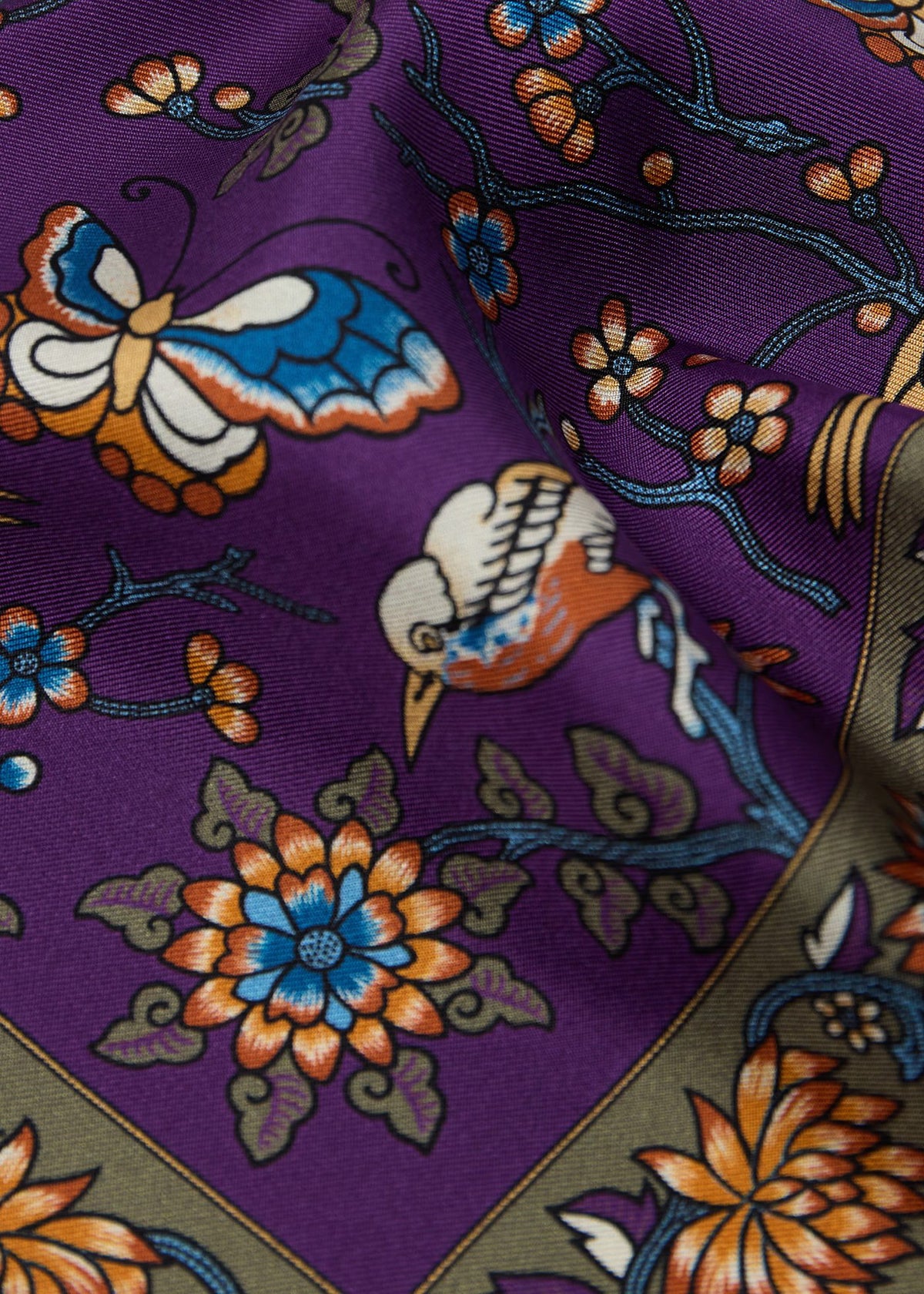 Floral Bird Silk Pocket Square Navy - Paul Stuart
