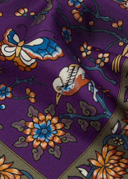 Floral Bird Silk Pocket Square Navy - Paul Stuart