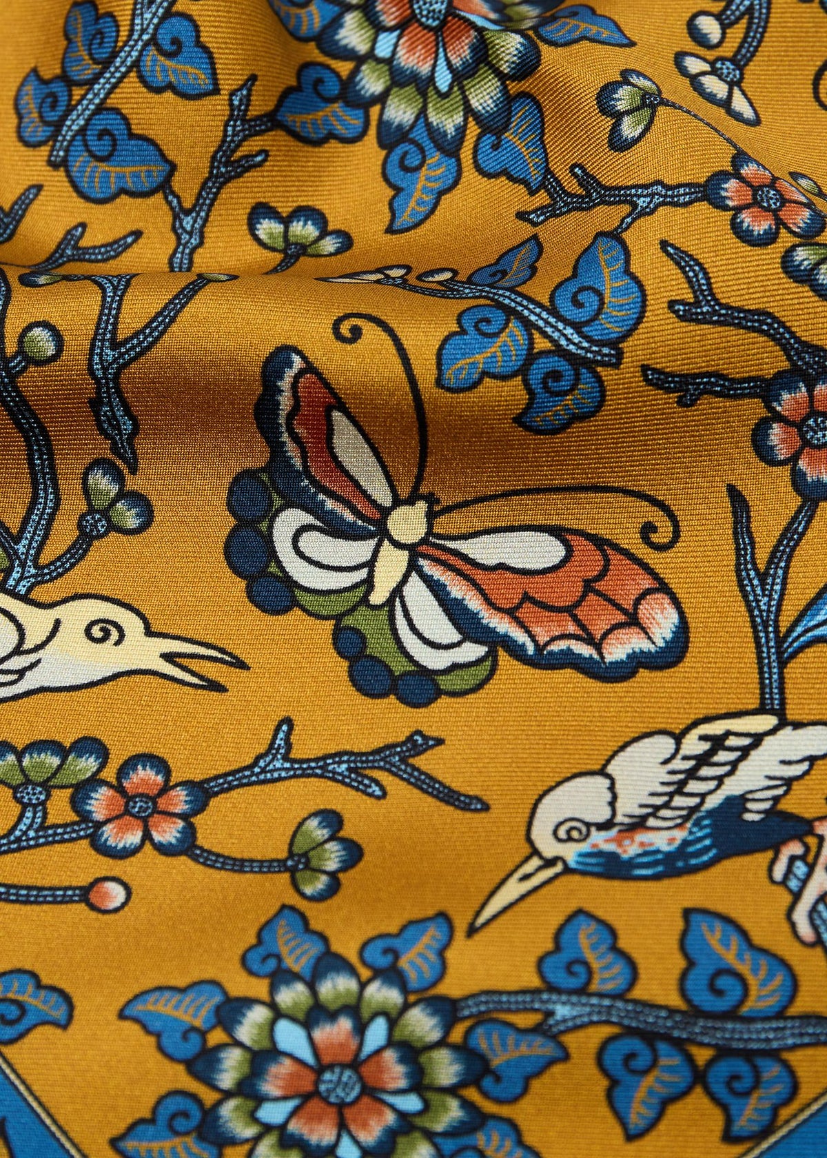 Floral Bird Silk Pocket Square Navy - Paul Stuart