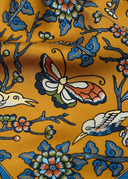 Floral Bird Silk Pocket Square Navy - Paul Stuart