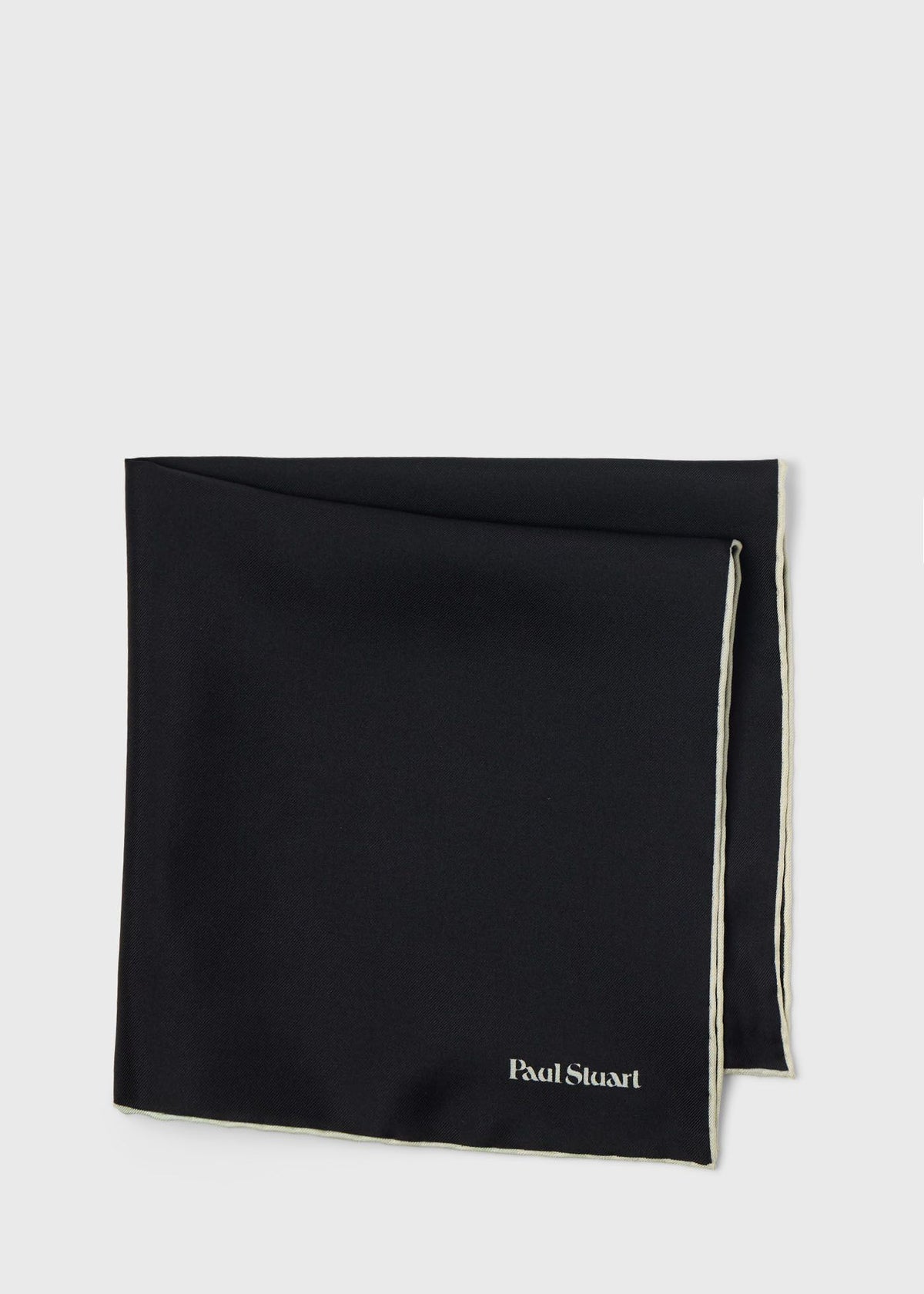 Contrast Border Silk Pocket Square Black/Tan - Paul Stuart