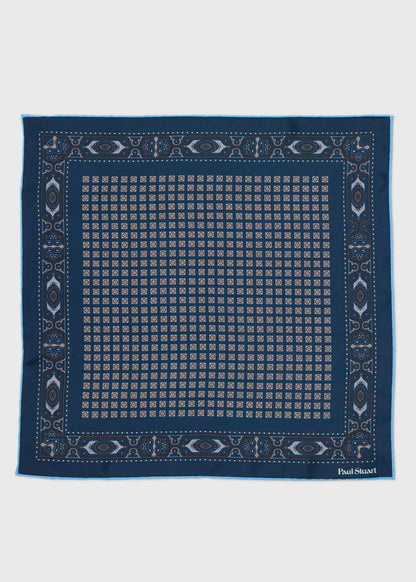 Foulard Silk Pocket Square Navy - Paul Stuart