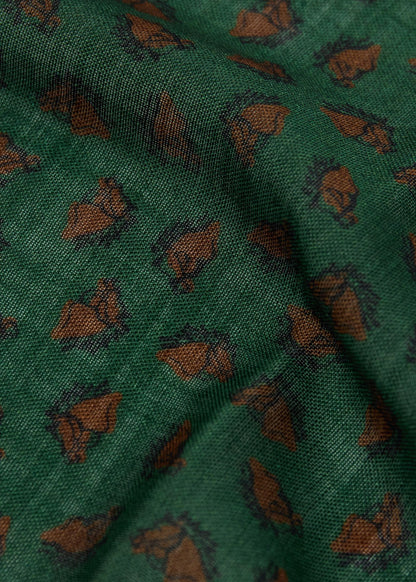 Equestrian Print Wool Pocket Square Green - Paul Stuart