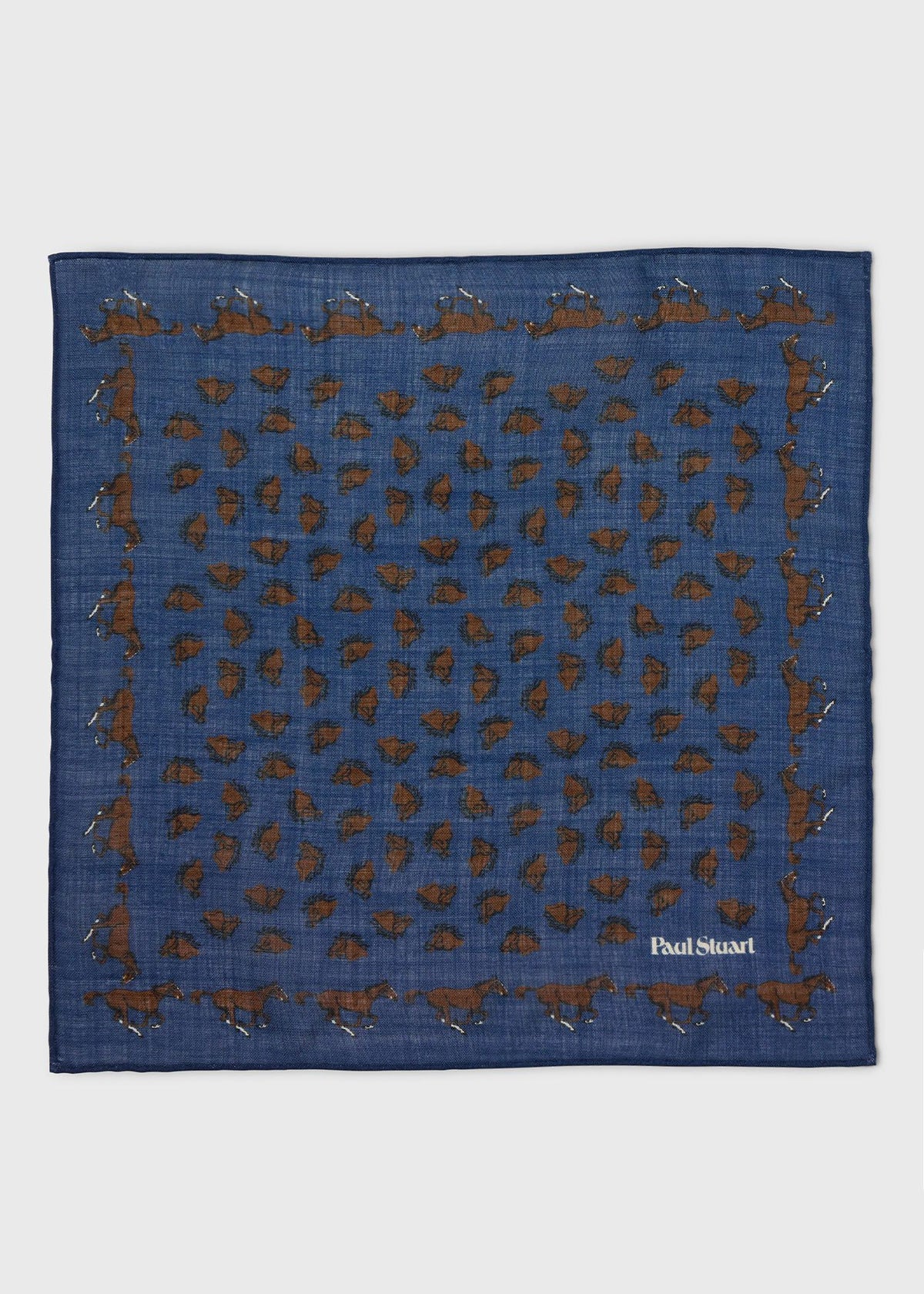 Equestrian Print Wool Pocket Square Green - Paul Stuart