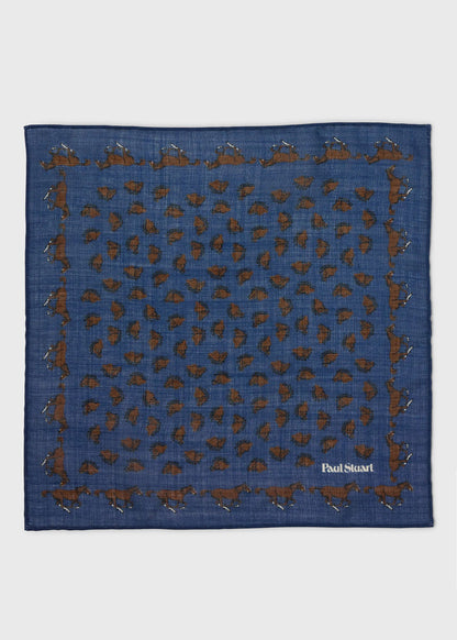 Equestrian Print Wool Pocket Square Green - Paul Stuart