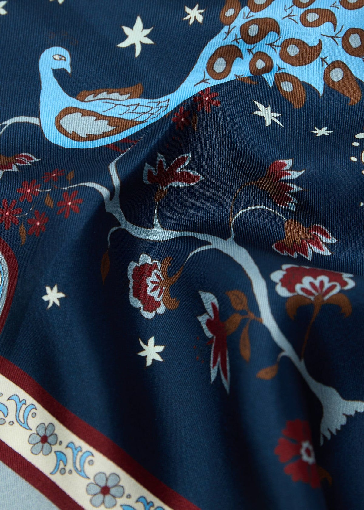 Peacock Silk Pocket Square Red/Navy - Paul Stuart